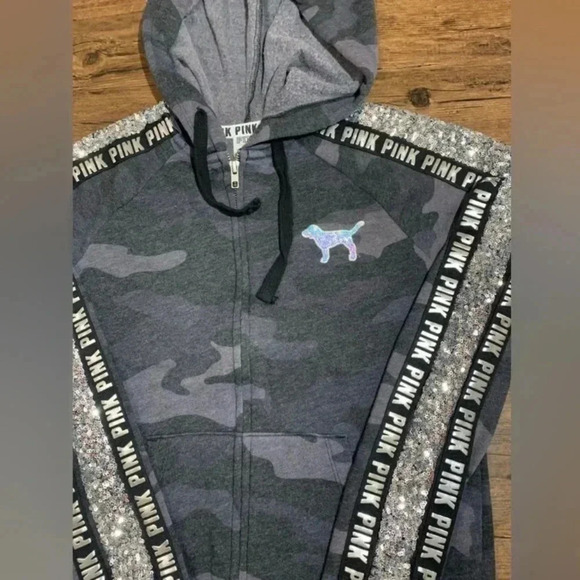 PINK VS CAMO BLING HOODIE/JOGGERS OUTFIT SET XS - Picture 7 of 10